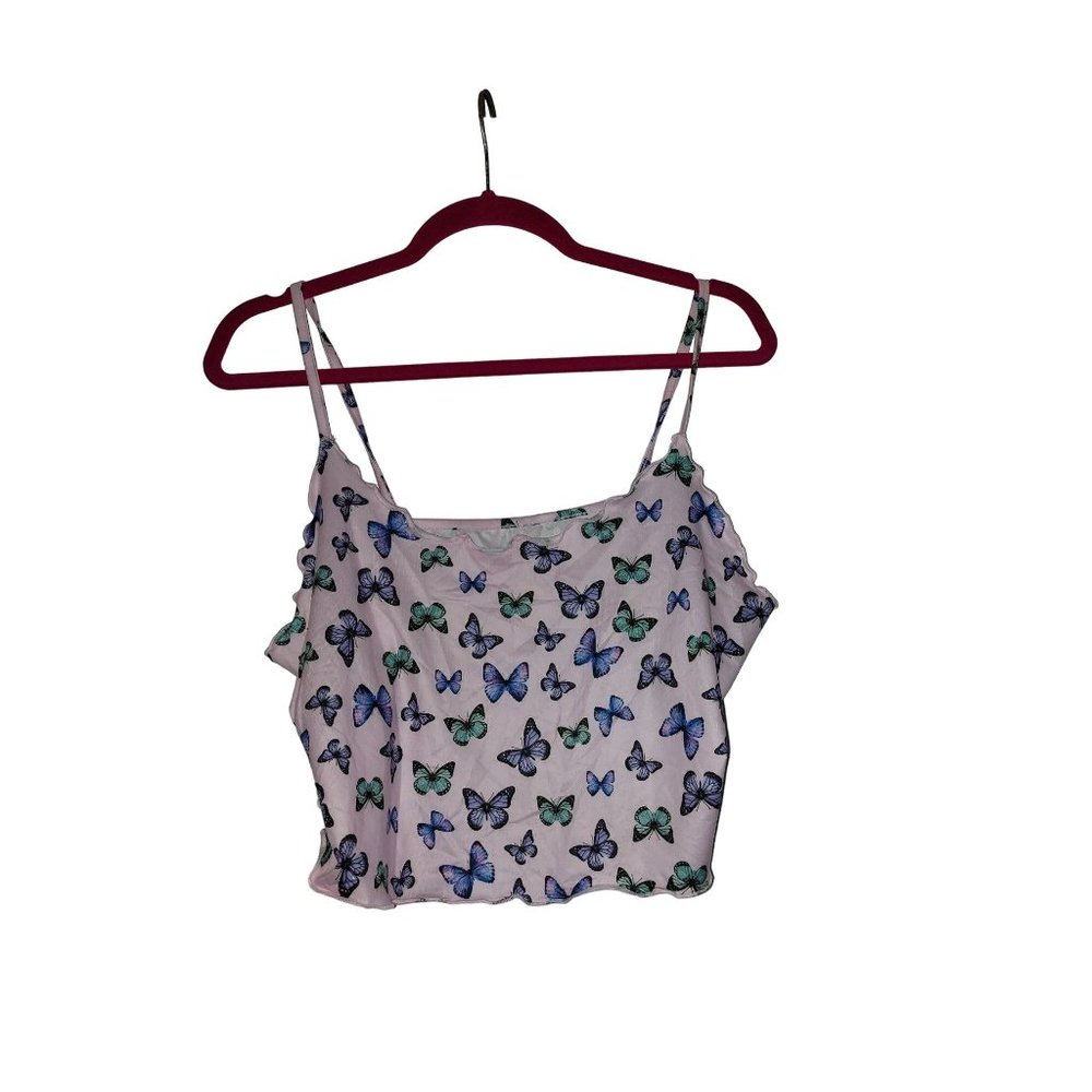 Shein Curve 1XL Pink Scalloped Edge Butterfly Crop Top